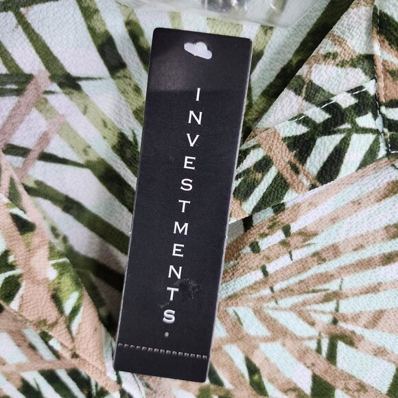 Womens Investments Tropical Leaf Print Blouse Shirt Button Up Roll Tab Sleeve XL - Picture 6 of 12